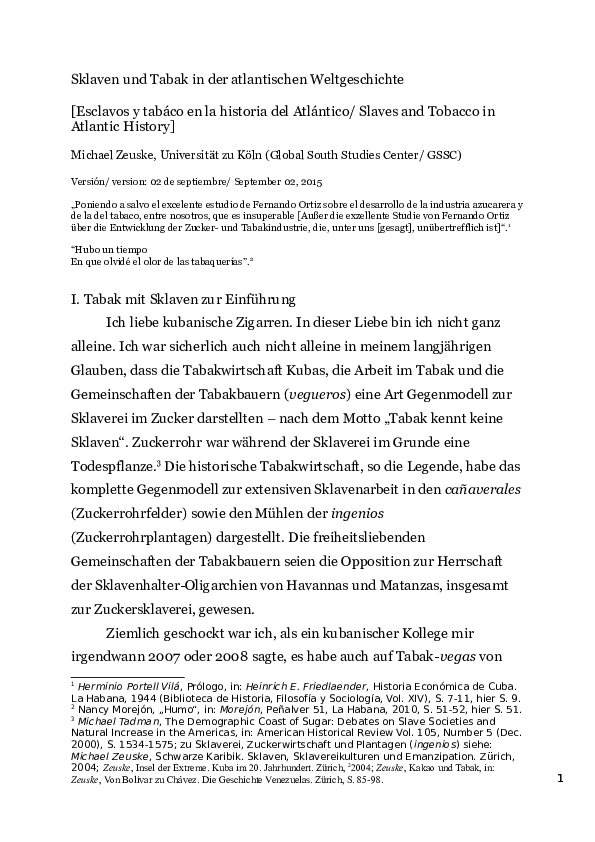 Sklaven und Tabak in der atlantischen Weltgeschichte [Esclavos y tabáco