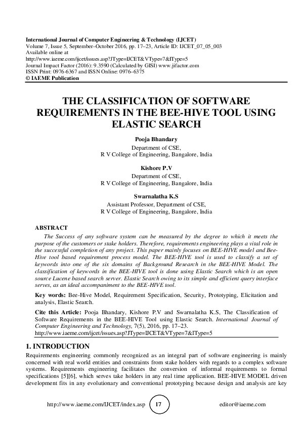 (PDF) THE CLASSIFICATION OF SOFTWARE REQUIREMENTS IN THE BEE-HIVE TOOL ...