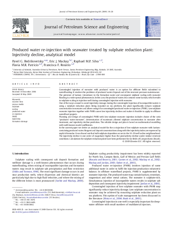 (PDF) Produced water re-injection with seawater treated by sulphate ...