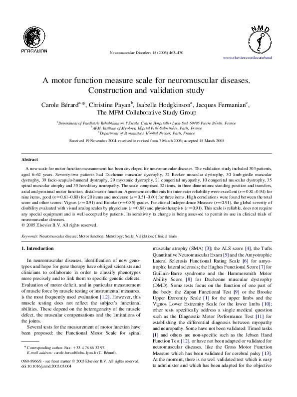(PDF) A motor function measure scale for neuromuscular diseases. Construction and validation