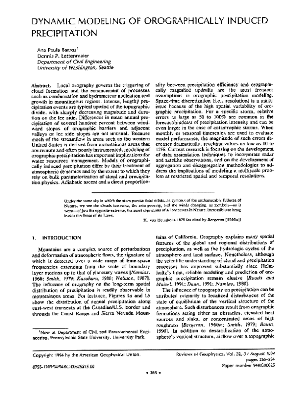 Pdf Dynamic Modeling Of Orographically Induced Precipitation