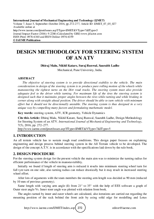 (PDF) DESIGN METHODOLOGY FOR STEERING SYSTEM OF AN ATV IAEME Publication Academia.edu