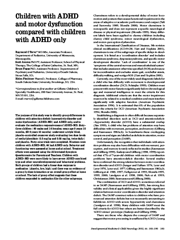 (PDF) Children with ADHD and motor dysfunction compared with children ...