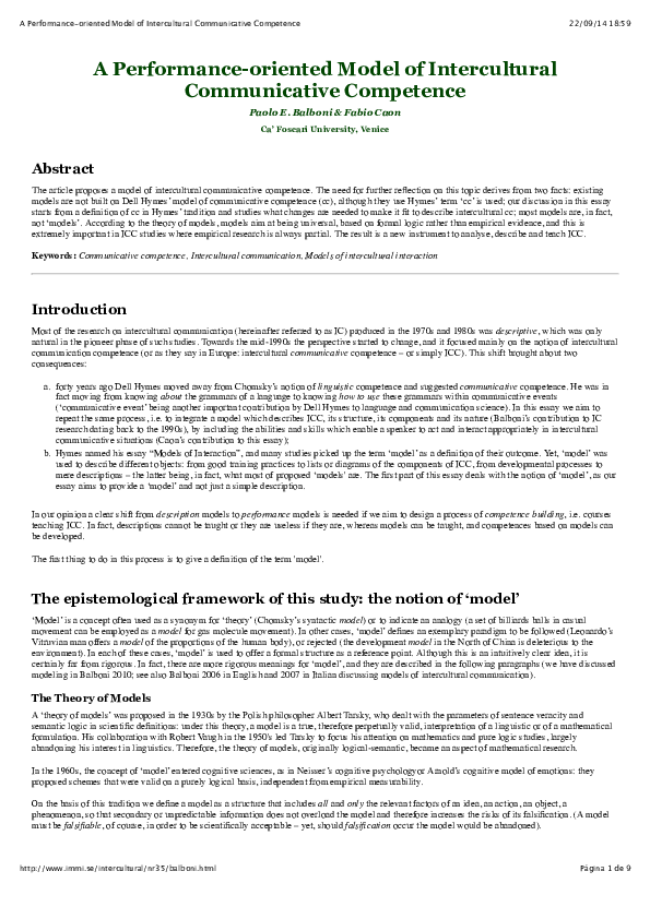 (PDF) A Performance-oriented Model of Intercultural Communicative ...