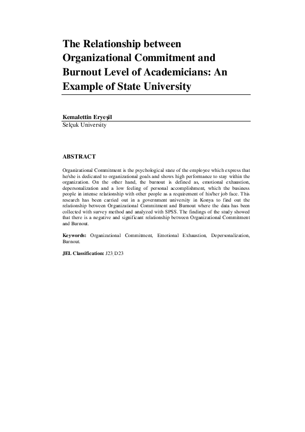 (PDF) The Relationship between Organizational Commitment and Burnout ...