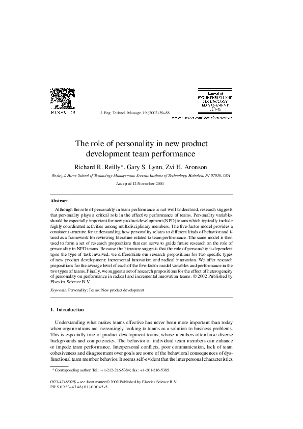 (PDF) The role of personality in new product development team performance