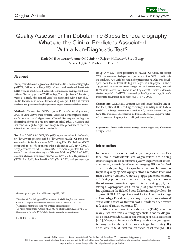 (PDF) Quality Assessment in Dobutamine Stress Echocardiography What