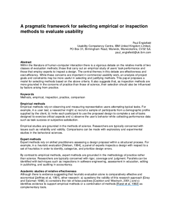 (PDF) A pragmatic framework for selecting empirical or inspection ...