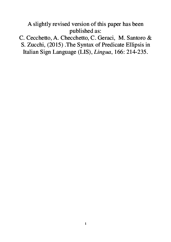 (PDF) The Syntax of Predicate Ellipsis in Italian Sign Language (LIS