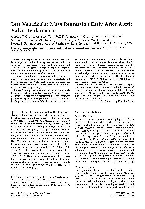 (PDF) Left ventricular mass regression early after aortic valve replacement