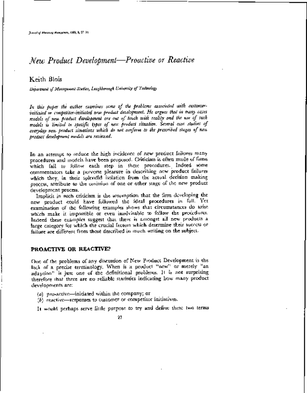 (PDF) New product development—proactive or reactive