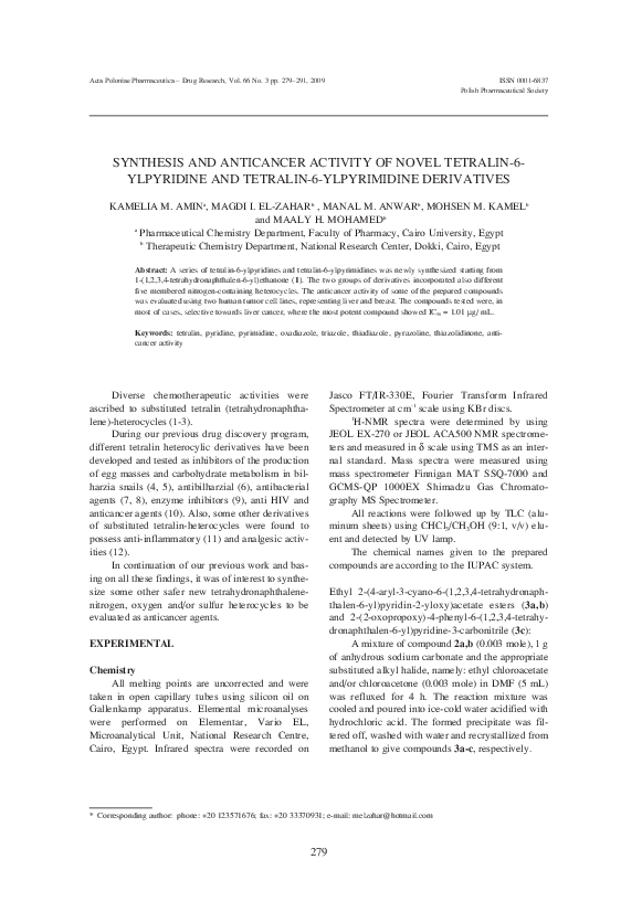 (PDF) Synthesis and anticancer activity of novel tetralin-6-ylpyridine ...