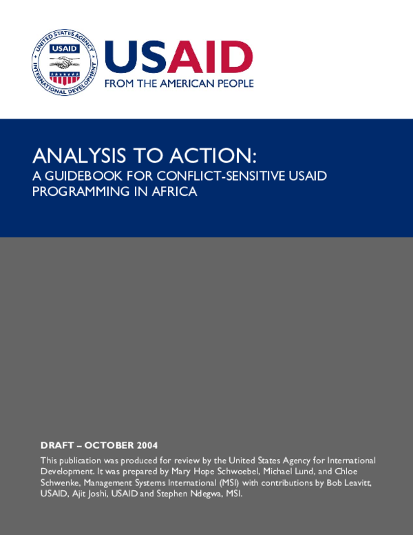 (PDF) ANALYSIS TO ACTION: A GUIDEBOOK FOR CONFLICT-SENSITIVE USAID ...