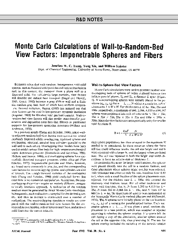 (PDF) Monte Carlo View Factors for Wall-to-Random-Bed Systems