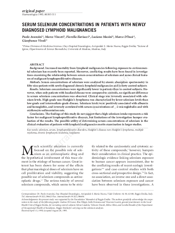 (PDF) Serum selenium concentrations in patients with newly diagnosed ...