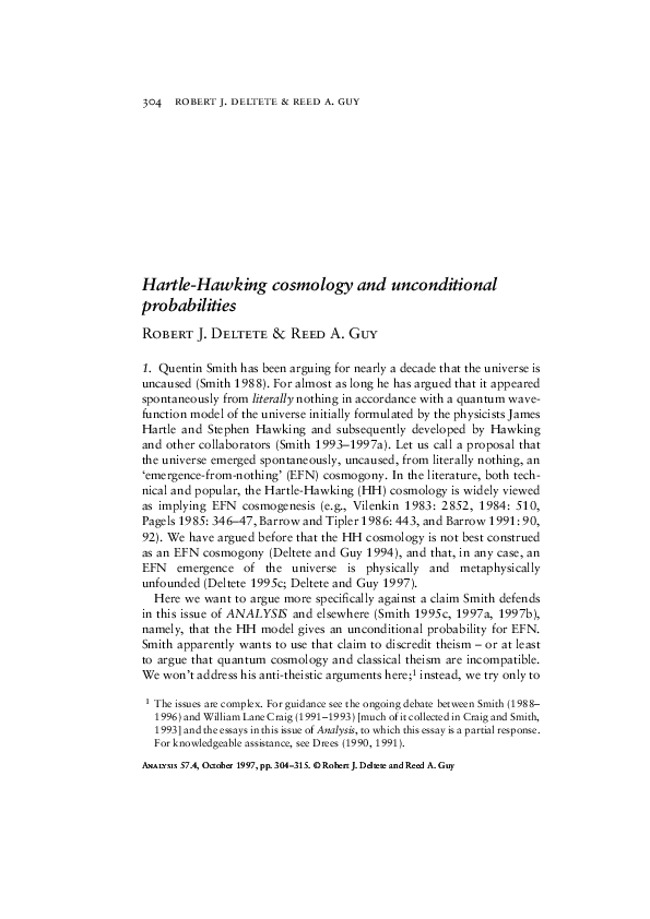 (PDF) Hartle-Hawking cosmology and unconditional probabilities