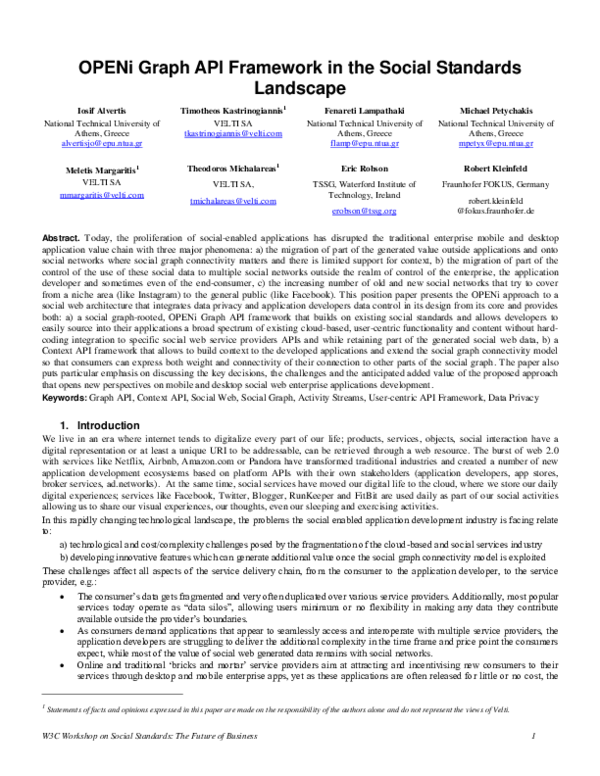 (PDF) OPENi Graph API Framework in the Social Standards Landscape