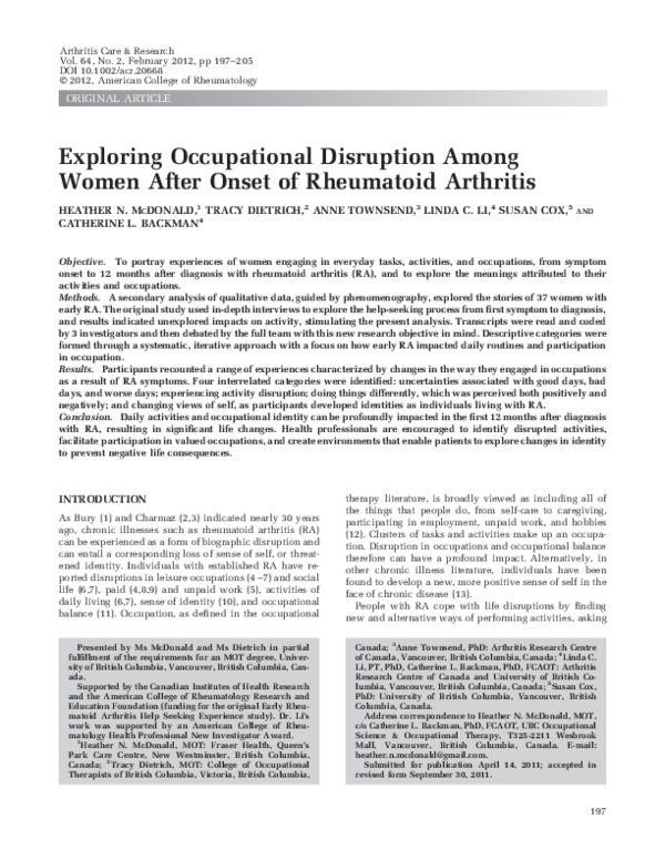 (PDF) Exploring occupational disruption among women after onset of ...