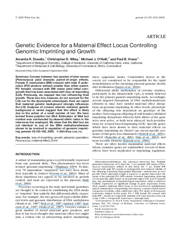 (PDF) Genetic evidence for a maternal effect locus controlling genomic ...