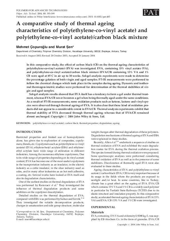 (PDF) A comparative study of thermal ageing characteristics of poly