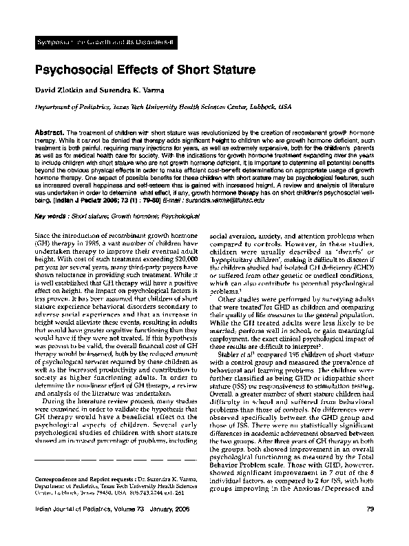 (PDF) Psychosocial effects of short stature