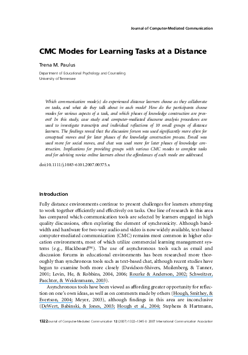 (PDF) CMC Modes for Learning Tasks at a Distance