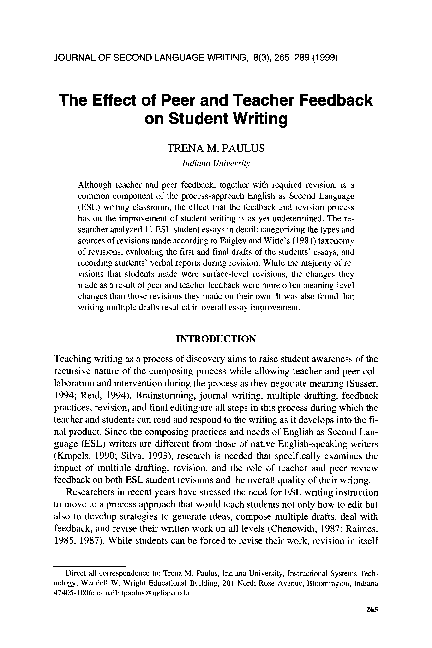 Pdf The Effect Of Peer And Teacher Feedback On Student Writing Pdf The Effect Of Peer And Teacher Feedback On Student Writing