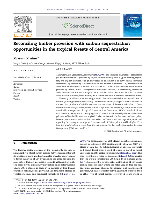 (PDF) Reconciling timber provision with carbon sequestration ...