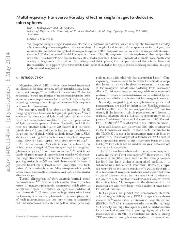 (PDF) Multifrequency transverse Faraday effect in single magneto ...