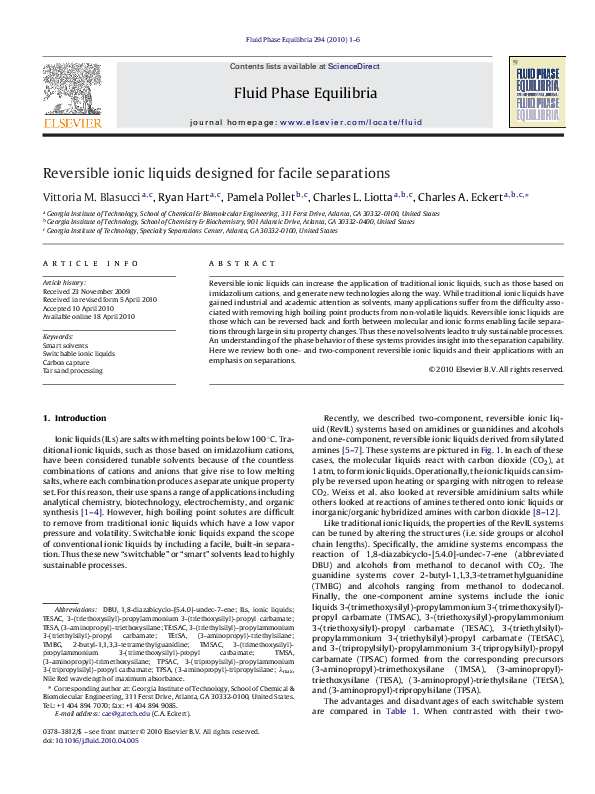 (PDF) Reversible ionic liquids designed for facile separations