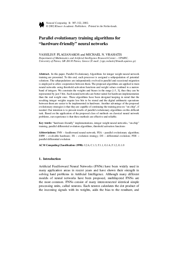 (PDF) Parallel evolutionary training algorithms for “hardware-friendly ...