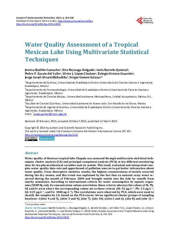  pdf water quality assessment of a tropical mexican lake using