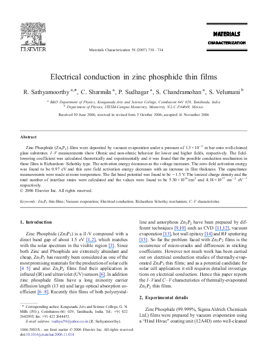(PDF) Electrical conduction in zinc phosphide thin films