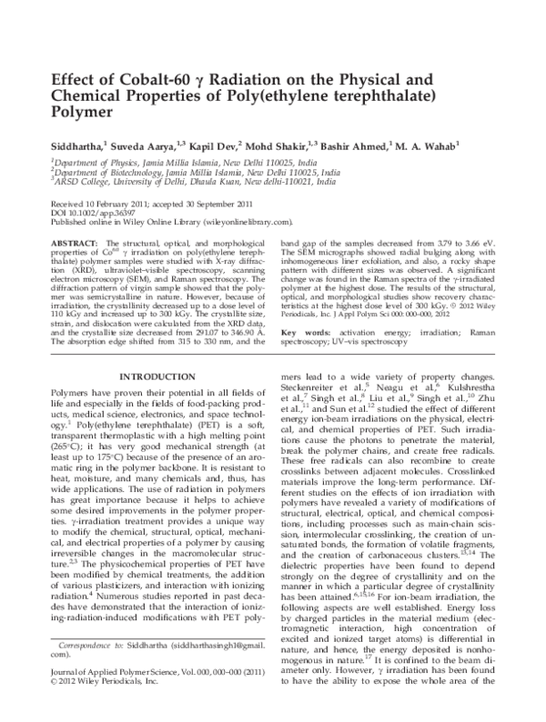 (PDF) Effect of cobalt60 γ radiation on the physical and chemical