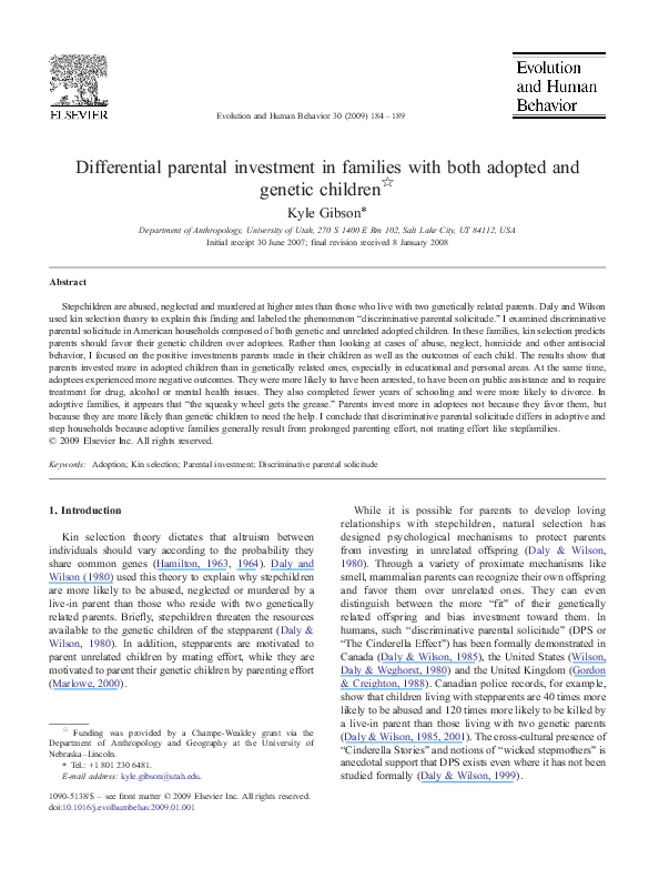 (PDF) Differential parental investment in families with both adopted