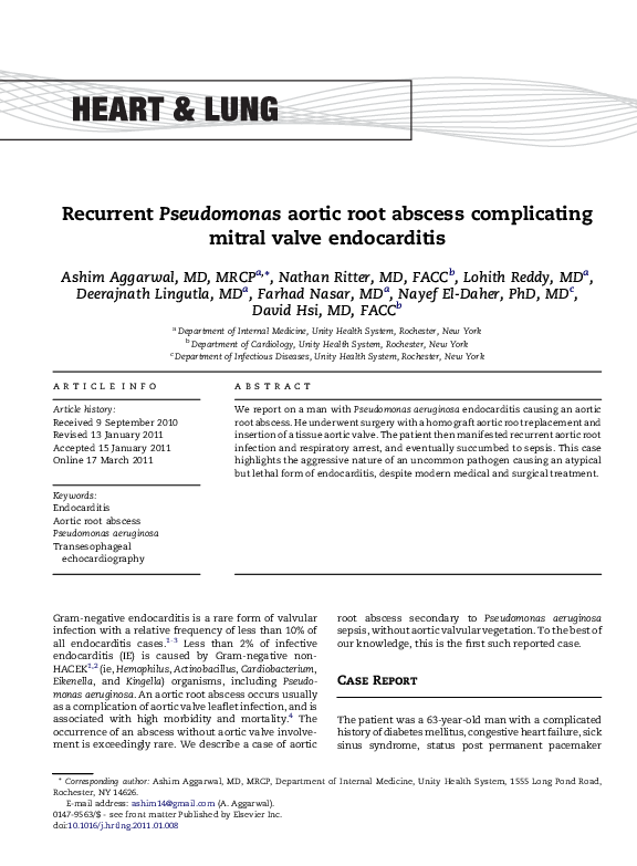 (PDF) Recurrent Pseudomonas aortic root abscess complicating mitral ...