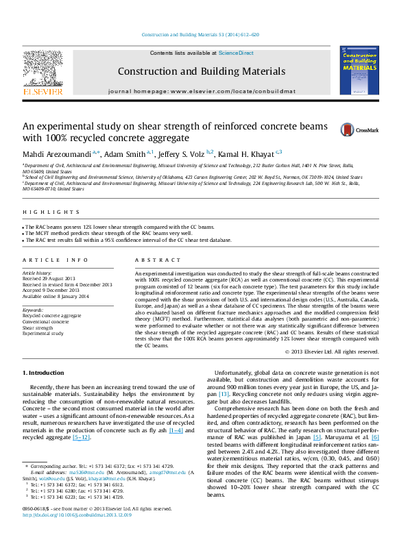 Experimental Study On The Shear Strength Of Recycled Aggregate Concrete ...