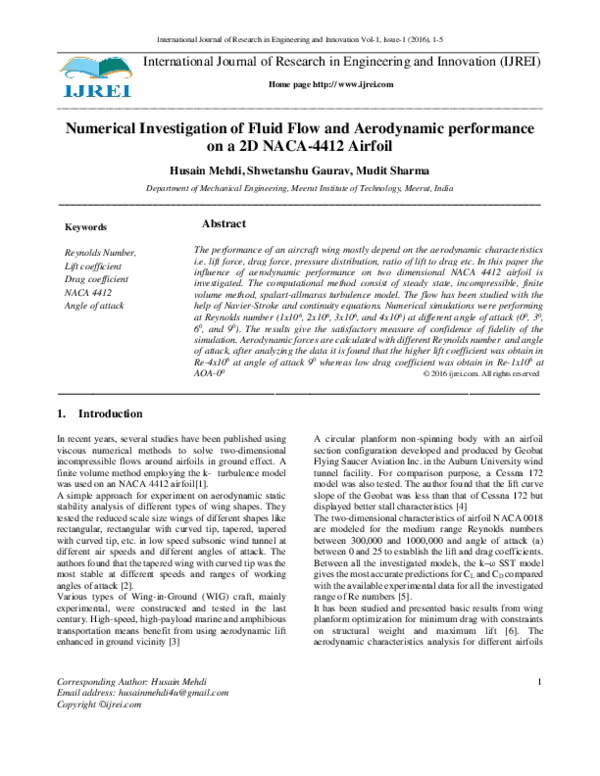(PDF) Numerical Investigation of Fluid Flow and Aerodynamic performance ...