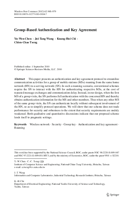 (PDF) Group-Based Authentication and Key Agreement