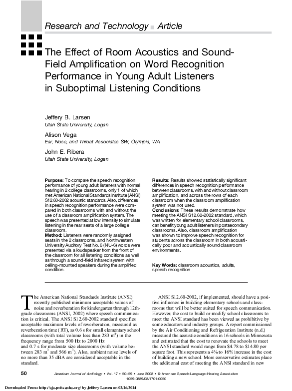 (PDF) The Effect of Room Acoustics and SoundField Amplification on