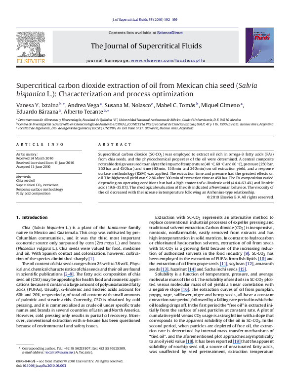 (PDF) Supercritical carbon dioxide extraction of oil from Mexican chia ...