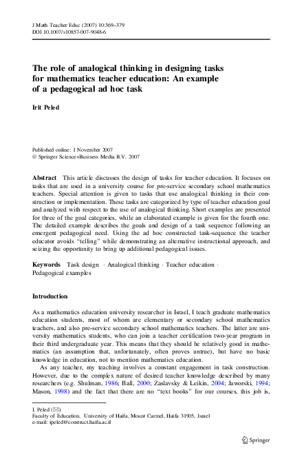 (PDF) The role of analogical thinking in designing tasks for ...