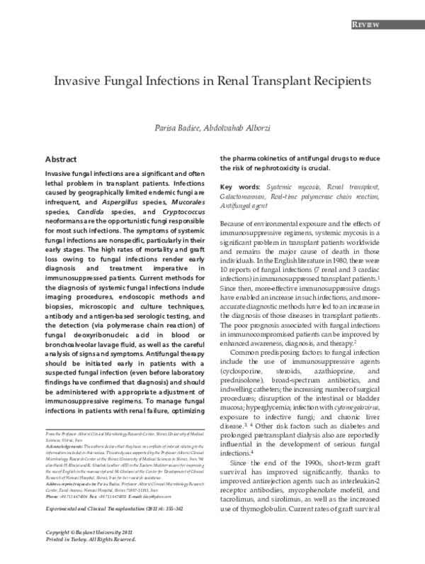 (PDF) Invasive fungal infections in renal transplant recipients