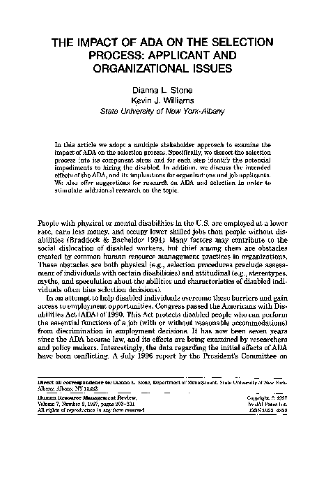 (PDF) The impact of ada on the selection process: Applicant and ...