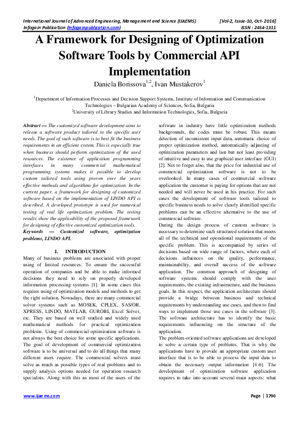 (PDF) A Framework for Designing of Optimization Software Tools by ...