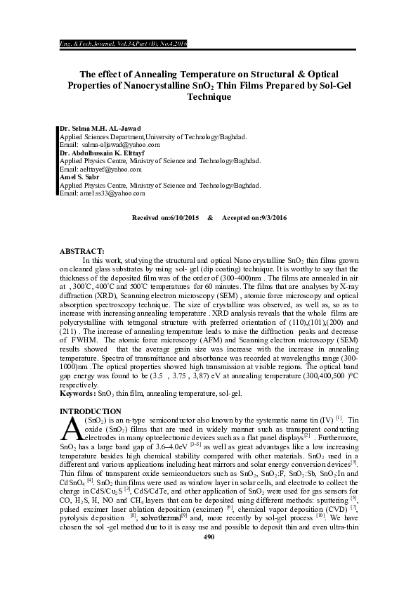 (PDF) The effect of Annealing Temperature on Structural & Optical ...