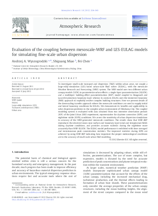 (PDF) Evaluation of the coupling between mesoscale-WRF and LES‐EULAG ...