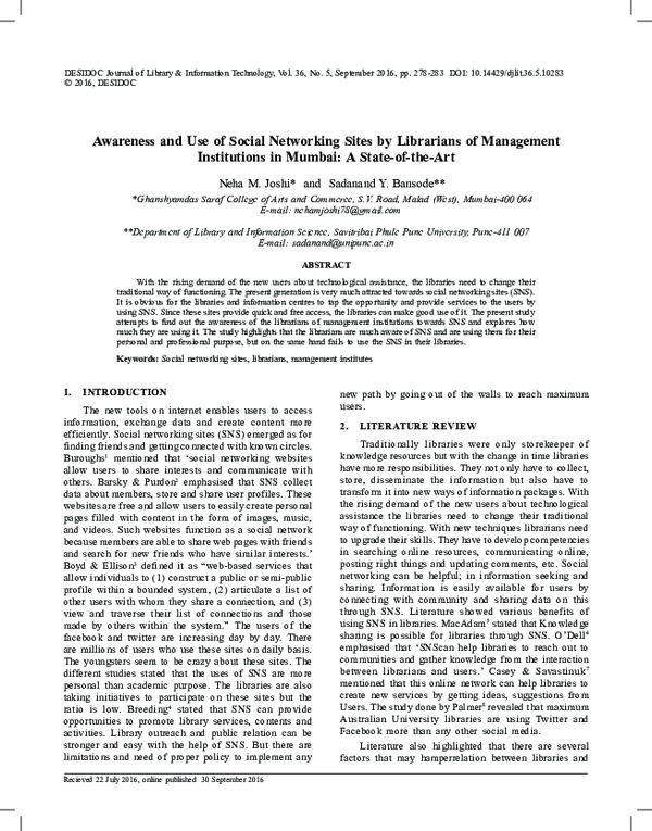 (PDF) Awareness and Use of Social Networking Sites by Librarians of ...