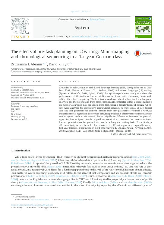 (PDF) The effects of pre-task planning on L2 writing: Mind-mapping and ...