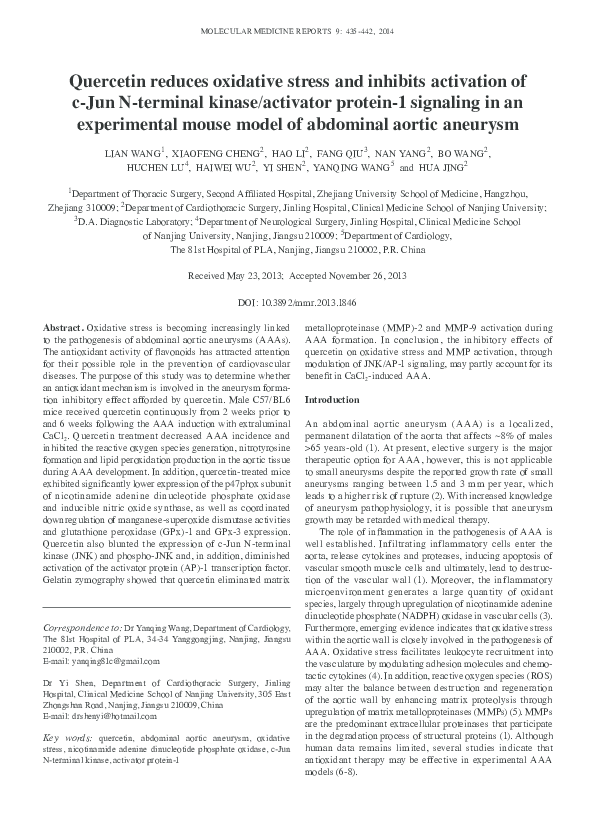 (PDF) Quercetin reduces oxidative stress and inhibits activation of c ...
